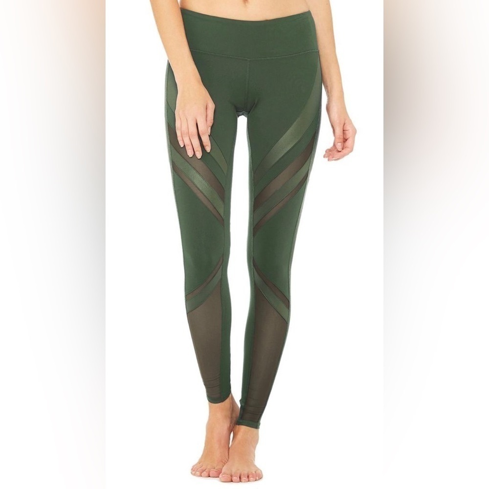 NEW Alo Yoga Epic Mesh Panel Legging in Hunter Green